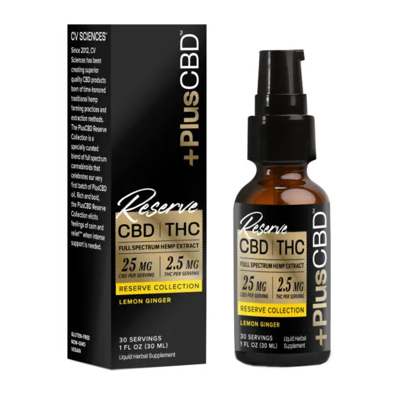 CBD & THC Tincture – Reserve Collection Oil – Lemon Ginger – 750mg-1500mg – by Pluscbd Oil, THC oil tincture bottle