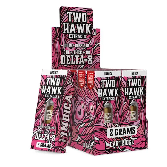 Delta 8 THC Vape Cartridge with D10 + THC-P – Double Bubble – Indica 2g – Two Hawk Hemp Co., THC vape cartridge