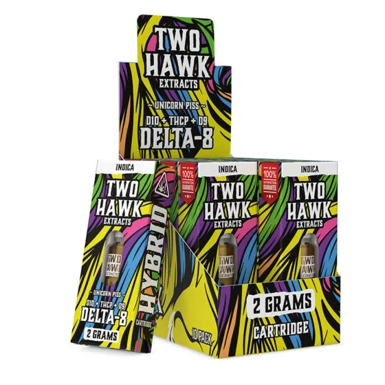 Delta 8 THC Vape Cartridge with D10 + THC-P – Unicorn Piss- Hybrid 2g – Two Hawk Hemp Co., THC vape cartridge