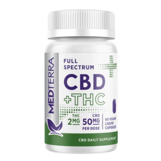 Full Spectrum CBD + Delta 9 THC Capsules – Medterra, THC oil tincture bottle
