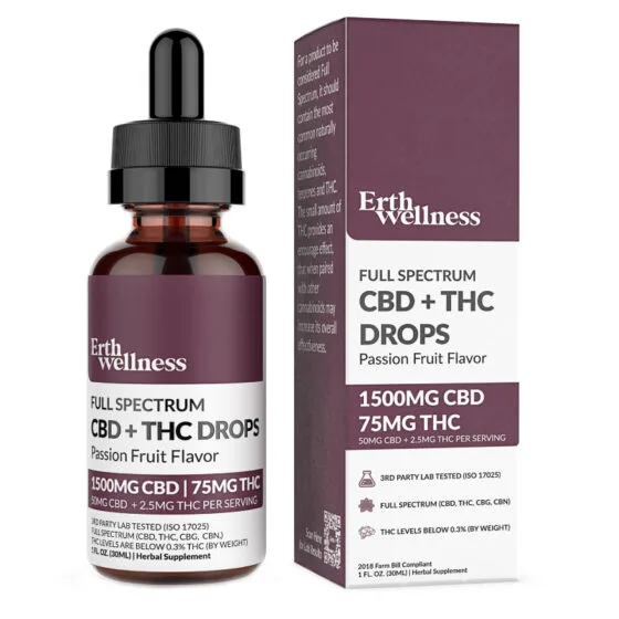 Full Spectrum CBD + THC Oil Tincture – Passion Fruit – Erth Wellness, THC oil tincture bottle