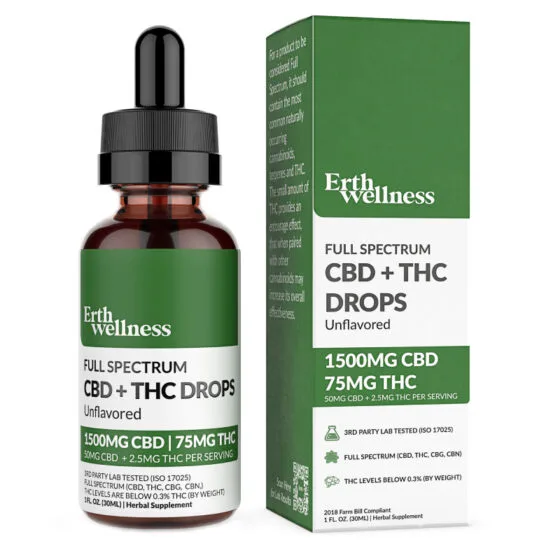 Full Spectrum CBD + THC Oil Tincture – Unflavored – Erth Wellness, THC oil tincture bottle