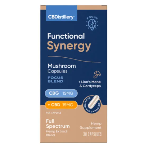 Functional Synergy CBG + CBD Capsules with Lion’s Mane & Cordyceps – Cbdistillery, mushroom gummies pack