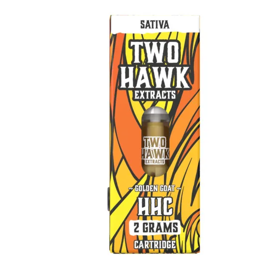 HHC Vape Cartridge – Golden Goat – Sativa 2g – Two Hawk Hemp Co., THC vape cartridge