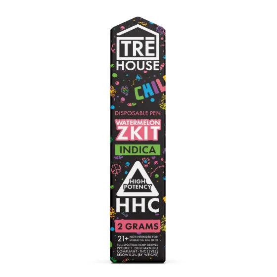 High Potency HHC Vape Pen – Watermelon Zkit – 2g Indica – Trē House, THC vape pen