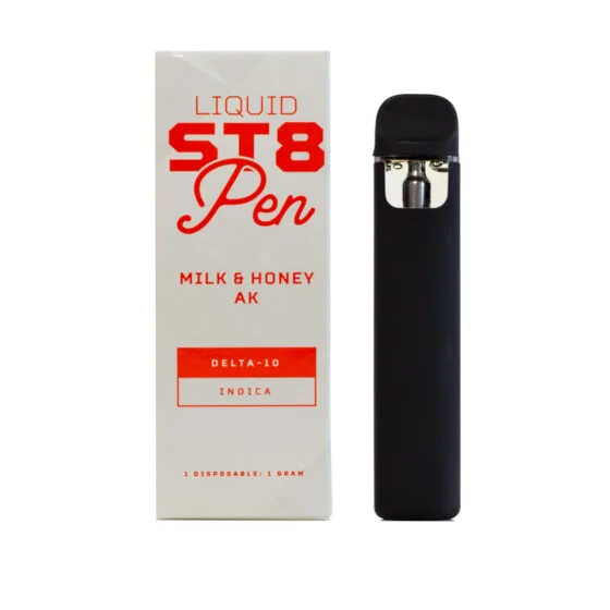 Liquid St8 – Delta 10 Disposable – Rechargeable Pen – Milk & Honey Ak – 1g, THC vape pen