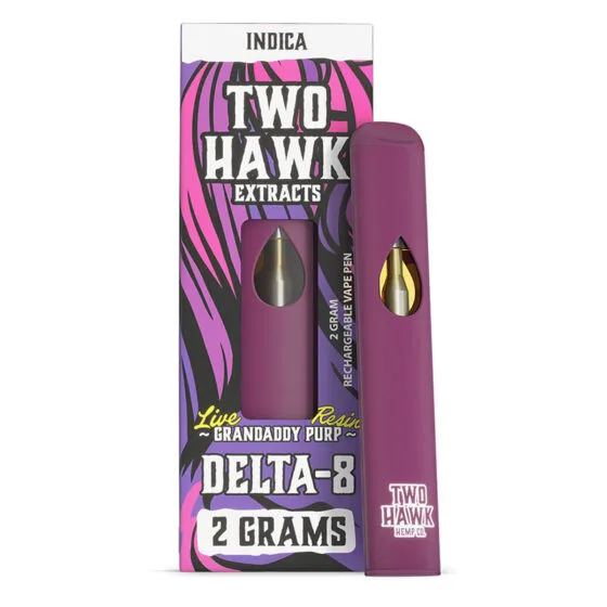 Live Resin Delta 8 THC Vape Pen – Granddaddy Purp – Indica 2g – Two Hawk Hemp Co., THC vape pen