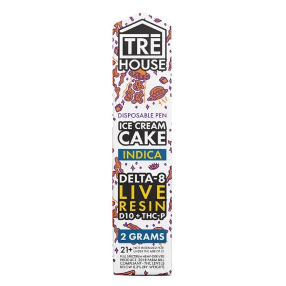 Live Resin Delta 8 THC Vape Pen with D10 + THC-P – Ice Cream Cake – 2g Indica – Trē House, THC vape pen