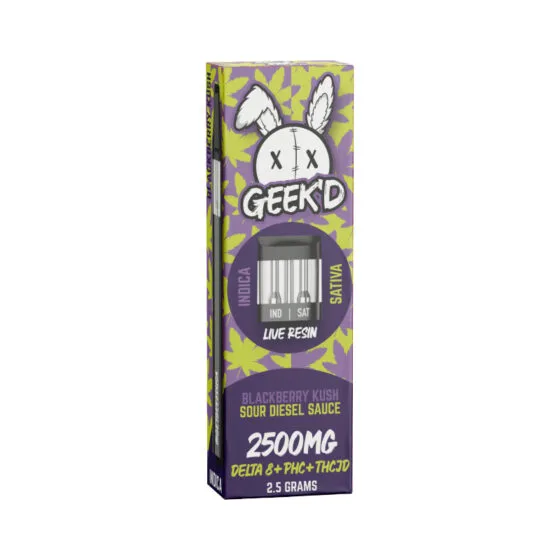 Live Resin Delta 8 THC Vape Pen with Phc + Thcjd – Blackberry Kush & Sour Diesel Sauce – 2.5g – Geek’d, THC vape pen