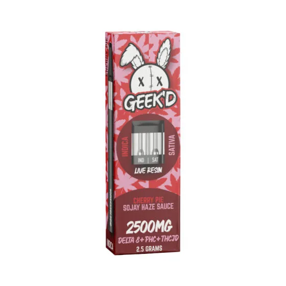 Live Resin Delta 8 THC Vape Pen with Phc + Thcjd – Cherry Pie & Sojay Haze Sauce – 2.5g – Geek’d, THC vape pen