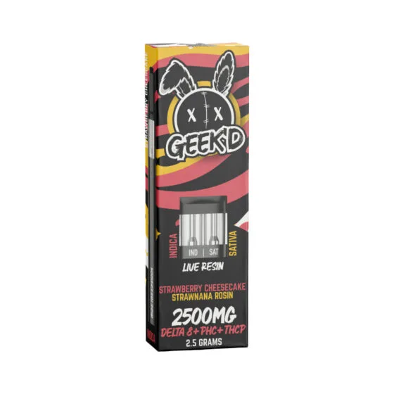Live Resin Delta 8 THC Vape Pen with Phc + Thcjd – Strawberry Cheesecake & Strawnana Rosin – 2.5g – Geek’d, THC vape pen