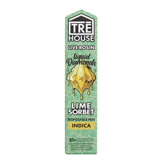 Live Rosin Liquid Diamonds THC Vape Pen with D8 + D9 + D10 + HHC + THC-P – Lime Sorbet- Indica 2g – Trē House, THC vape pen