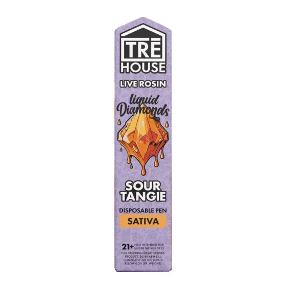 Live Rosin Liquid Diamonds THC Vape Pen with D8 + D9 + D10+ HHC + THC-P – Sour Tangie – Sativa 2g – Trē House, THC vape pen