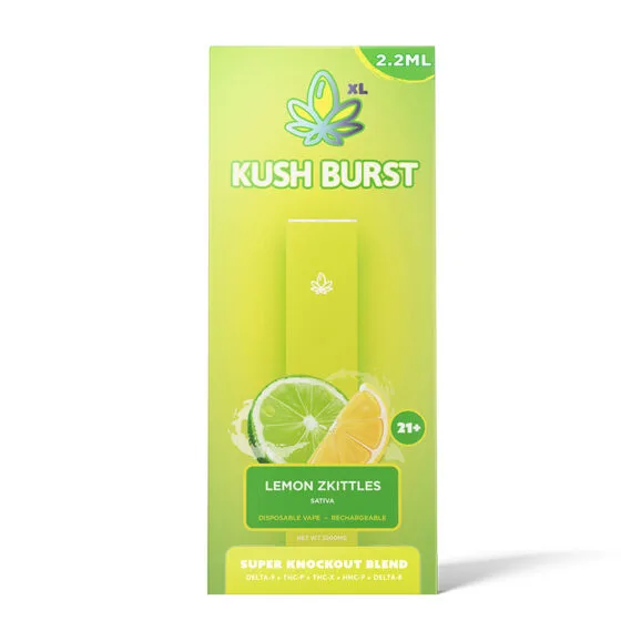 Super Knockout THC Vape Pen with Delta 9 + THC-P + THC-X + HHC- P + Delta 8 – Lemon Zkittles – Kush Burst, THC vape pen