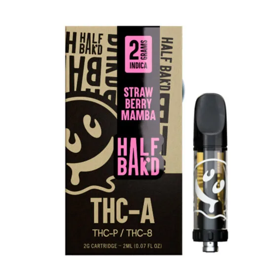 THC Cartridge – THC-A:thc-P:delta 8 Cartridge – Strawberry Mamba (indica) – 2g – by Half Bak’d, THC vape cartridge