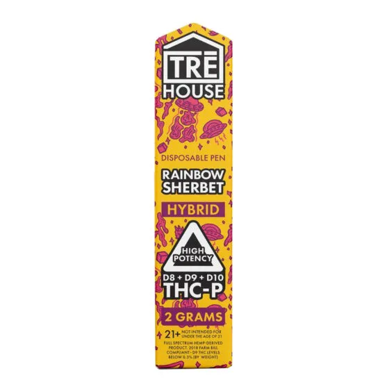 THC-P Vape Pen with D8 + D9 + D10 – Rainbow Sherbet – Hybrid 2g – Trē House, THC vape pen