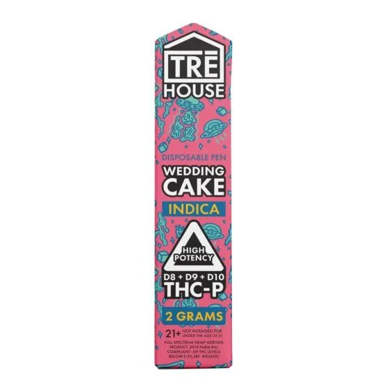 THC-P Vape Pen with D8 + D9 + D10 – Wedding Cake – 2g Indica – Trē House, THC vape pen