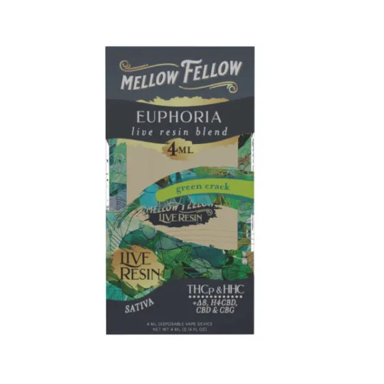 THC Vape Pen – Euphoria Blend – Green Crack Live Resin THC Disposable – 4ml – by Mellow Fellow, THC vape pen